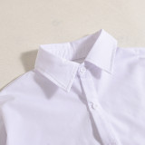 Long Sleeve PU Wrap Chest Short Shirt GBTF-31587THY