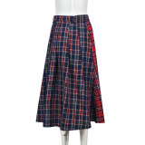 Contrast Color Plaid Print Split Skirt GBTF-7993SG