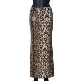 Leopard Print Sequin Patchwork Long Skirt GBTF-51515DHD