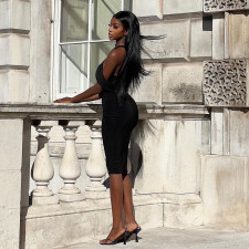 Solid Color Hollow Out Midi Dress GBTF-6949DR