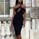 Solid Color Hollow Out Midi Dress GBTF-6949DR