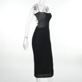 Solid Color Sling Hollow Out Maxi Dress FL-YJ23436PF