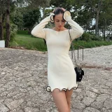 Long Sleeve Solid Color Mini Dress FL-JF24232MHO