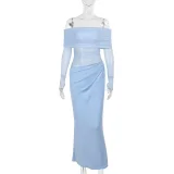 One Shoulder Mesh Hollow Out Maxi Dress FL-JY24308DGO