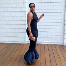 Halterneck Sleeveless Backless Maxi Dress GBTF-11227DHR