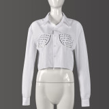 Hot Drill Lapel Long Sleeve Shirt GBTF-31511THY