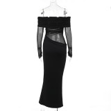 One Shoulder Mesh Hollow Out Maxi Dress FL-JY24308DGO