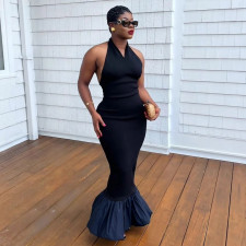 Halterneck Sleeveless Backless Maxi Dress GBTF-11227DHR