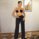 Sexy Wrap Chest Tops And Pants Suit GBTF-32034SHY
