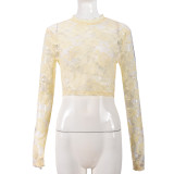 Lace Rose See-through Sexy T-shirt GBTF-31835THY