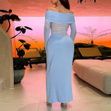 One Shoulder Mesh Hollow Out Maxi Dress FL-JY24308DGO