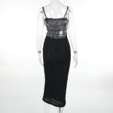 Solid Color Sling Hollow Out Maxi Dress FL-YJ23436PF
