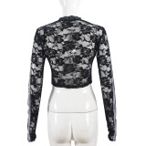 Lace Rose See-through Sexy T-shirt GBTF-31835THY