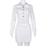 Solid Color Long Sleeve Two Piece Skirts Set GBTF-9318SD