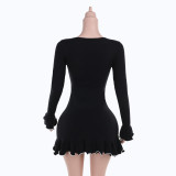 Long Sleeve Solid Color Mini Dress FL-JF24232MHO