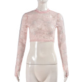 Lace Rose See-through Sexy T-shirt GBTF-31835THY