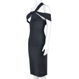 Solid Color Hollow Out Midi Dress GBTF-6949DR