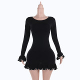 Long Sleeve Solid Color Mini Dress FL-JF24232MHO