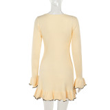 Long Sleeve Solid Color Mini Dress FL-JF24232MHO