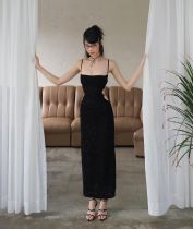 Solid Color Sling Hollow Out Maxi Dress FL-YJ23436PF