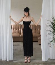 Solid Color Sling Hollow Out Maxi Dress FL-YJ23436PF