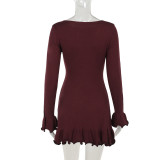 Long Sleeve Solid Color Mini Dress FL-JF24232MHO