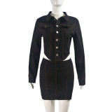 Solid Color Long Sleeve Two Piece Skirts Set GBTF-9318SD