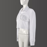 Hot Drill Lapel Long Sleeve Shirt GBTF-31511THY
