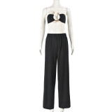 Sexy Wrap Chest Tops And Pants Suit GBTF-32034SHY