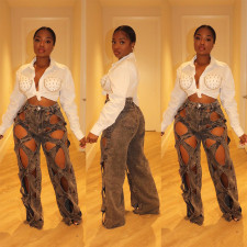 Hot Drill Lapel Long Sleeve Shirt GBTF-31511THY