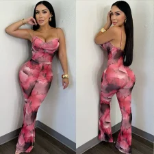 Mesh Print Backless Sexy Jumpsuit GBTF-32093JBY