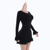 Long Sleeve Solid Color Mini Dress FL-JF24232MHO