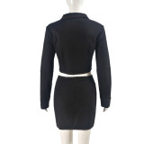Solid Color Long Sleeve Two Piece Skirts Set GBTF-9318SD