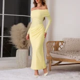 One Shoulder Mesh Hollow Out Maxi Dress FL-JY24308DGO