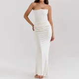 Tube Top Press Pleated Maxi Dress FL-XY23566DG