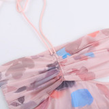 Fashion Print Halterneck Pleated Tops FL-YJ23667DG