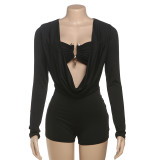 Deep V Neck Solid Color Long Sleeve Romper GZJQ-K24Q62136
