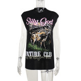 Print Sleeveless Loose Tops FL-YJ24048MHO