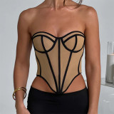 Contrast Color Wrap Chest Tops FL-YL23315DG