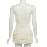 Solid Color Hollow Out Pleated Shorts Suit GZJQ-K24S48539
