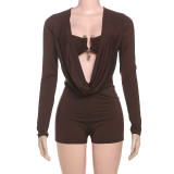 Deep V Neck Solid Color Long Sleeve Romper GZJQ-K24Q62136
