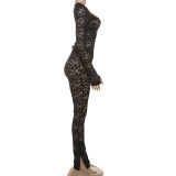 Lace Hollow Out Bodysuit Tight Two Piece Pants Set GZJQ-K24S57803