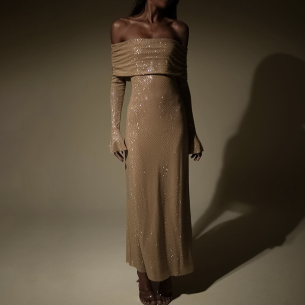 One Shoulder Long Sleeve Maxi Dress FL-YY23592SK