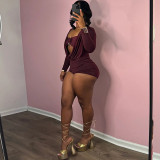 Deep V Neck Solid Color Long Sleeve Romper GZJQ-K24Q62136