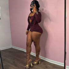 Deep V Neck Solid Color Long Sleeve Romper GZJQ-K24Q62136