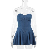 Sexy Wrap Chest Faux Denim Mini Dress FL-YY24094MHO