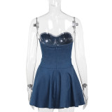 Sexy Wrap Chest Faux Denim Mini Dress FL-YY24094MHO