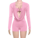 Deep V Neck Solid Color Long Sleeve Romper GZJQ-K24Q62136