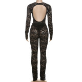 Lace Hollow Out Bodysuit Tight Two Piece Pants Set GZJQ-K24S57803