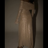 One Shoulder Long Sleeve Maxi Dress FL-YY23592SK